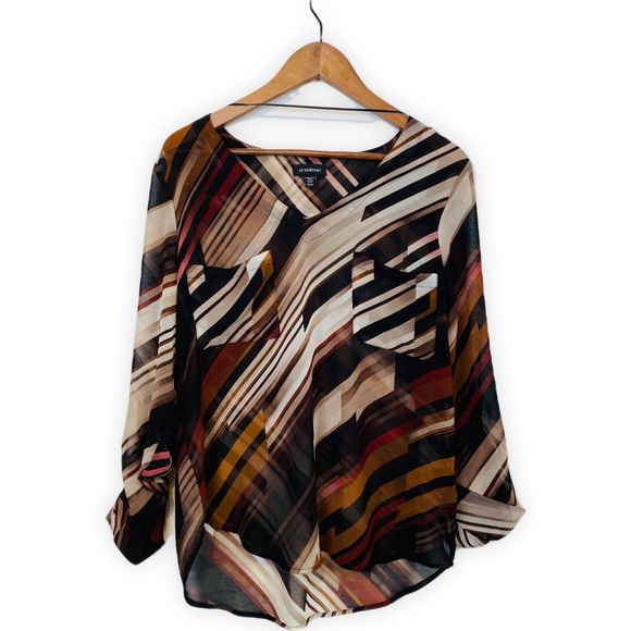 Women's Sheer Loose Fit Blouse long sleeve by Le Château• Size Medium - Picture 3 of 6